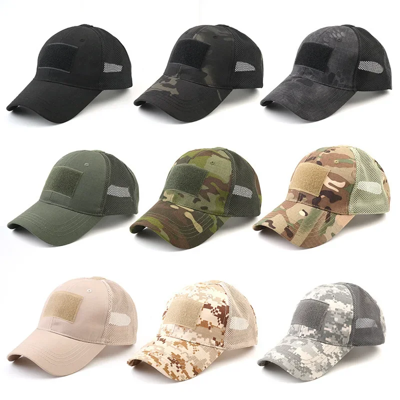 

Camouflage Outdoor Baseball Caps Mesh Tactical Hiking Fishing Sport Adjustable Snapback Contractor Dad Hats Men Women