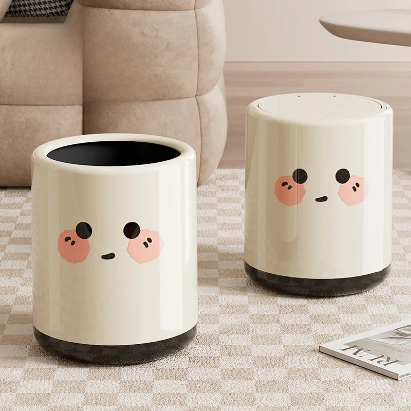 

Large Capacity Living Room Bedroom Toilet Plastic Garbage Can Press Open Cover Home Use Cute Style High End Feeling Trash Can
