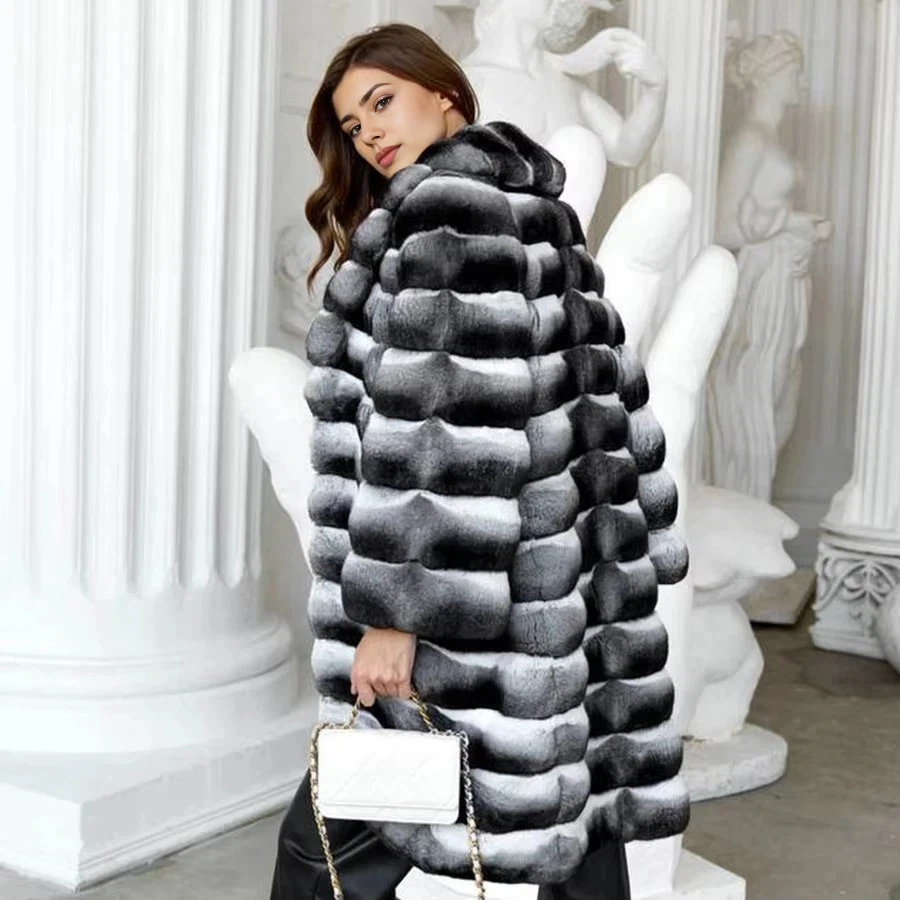 Ladies Clothes Real Rex Rabbit Furs Coat Winter Natural Rabbit Fur Jacket Luxury Chinchilla Fur Coat