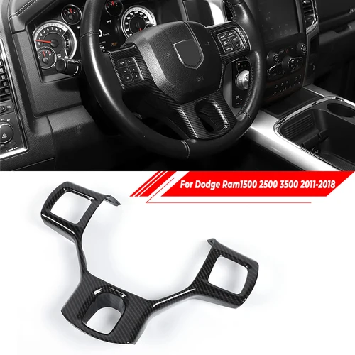 Imagen 1 del producto Estilo de fibra de carbono cubierta Interior del volante molduras de Marcos decoración Interior pegatina para Dodge Ram 1500 2500 3500 2011-2018