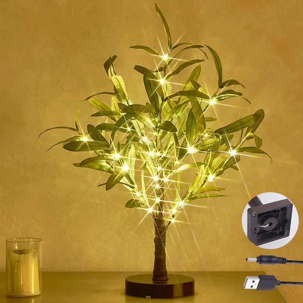

LED Olive Tree Bonsai Tree Lamp USB Battery Operated Fairy Night Light for Home Bedroom Party Wedding Office Decor Table Lamp