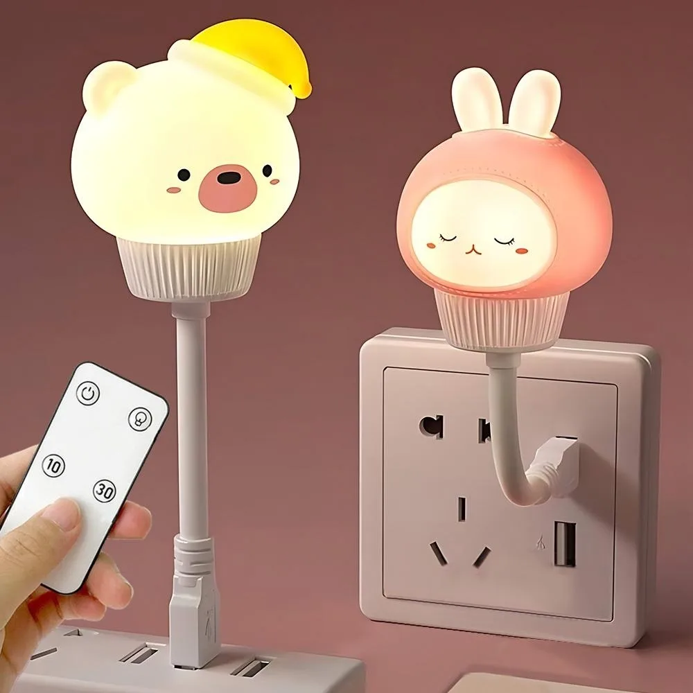 

Светодиодный ночник USB-медведь/кролик/кошка, милый мультяшный ночник с дистанционным управлением для декора спальни, прикроватная лампа в подарок