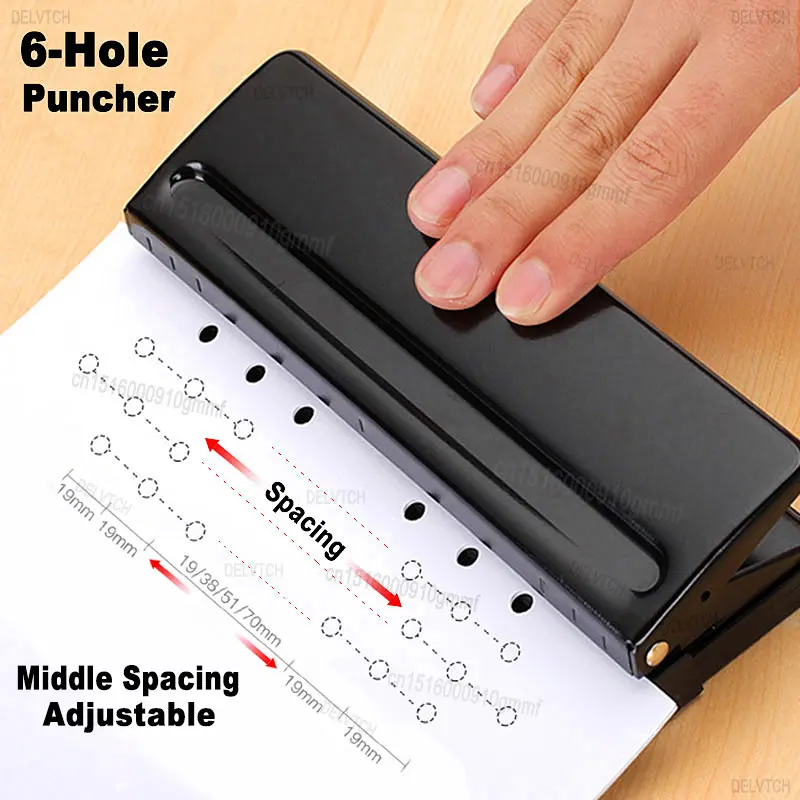 6 Hole Adjustable Heavy Duty Metal Punch Handheld Loose Leaf Paper Puncher DIY For Notebook Diary Office Binding A3 A4 A5 B4 B5