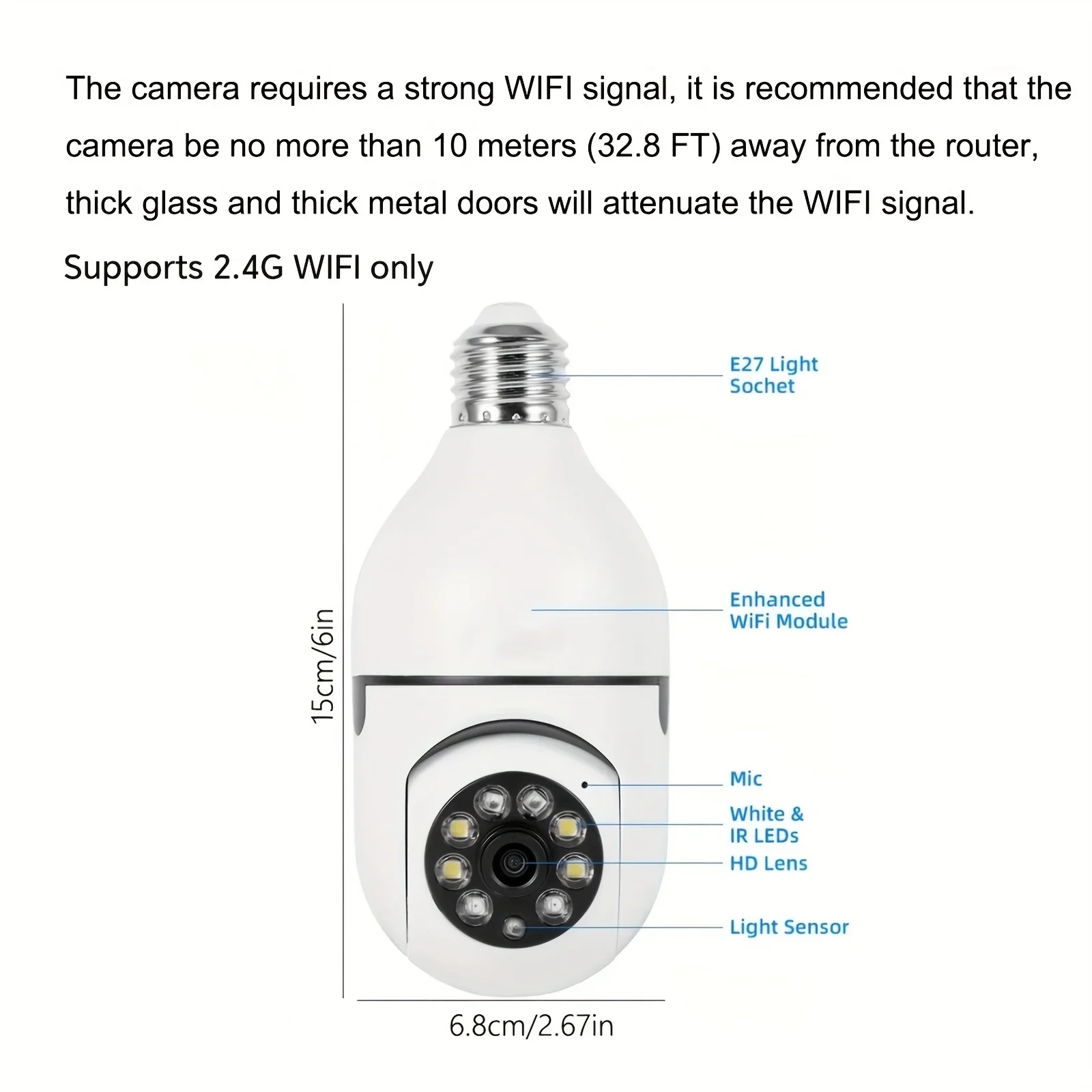 HD 1080P Wireless Two-Way Audio Bulb Camera Pan-Tilt-Zoom Surveillance Camera Motion Detection SD Card Storage Video Recording