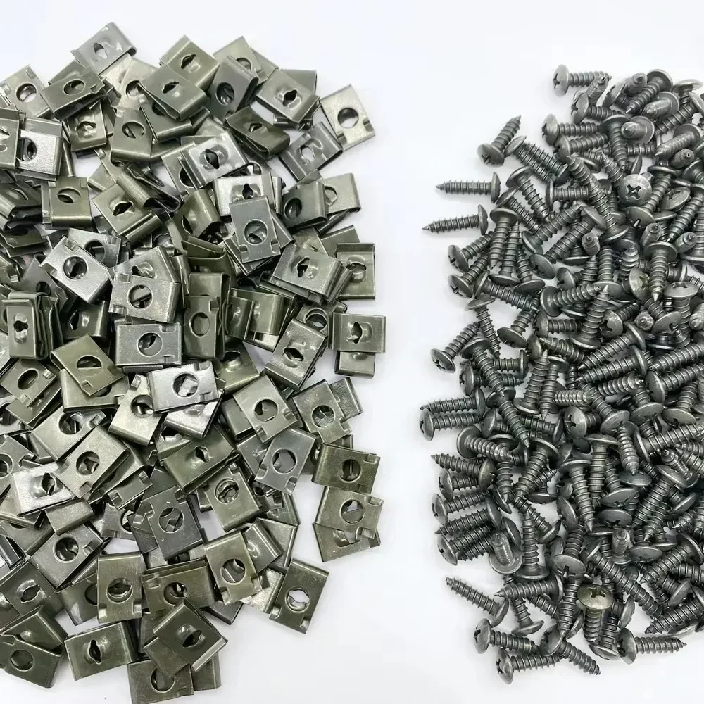 100/20pcs Mixed Car Motorcycles Metal Screw Tapping Fastener Clip U-Type Clip with Screw Anti-rust Protection Clip Screw Buckle