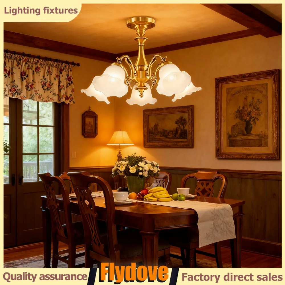 

Brass European Style Pendant Light Luxury Living Room Bedroom Dining Room Study LED Ceiling Light American Style Copper Light