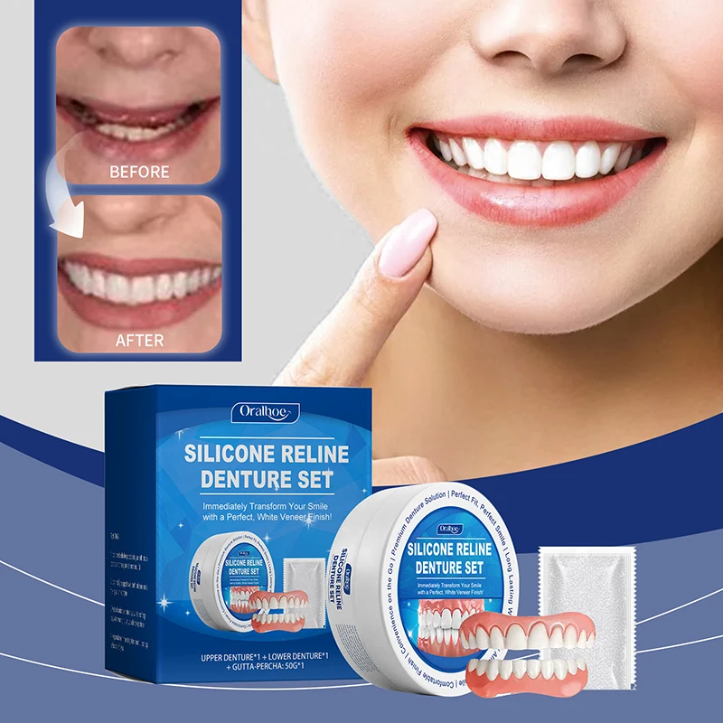 Soft Denture Reline Kit Whitening Dentures Simulation Braces Hide Missing Crooked Stained Broken Teeth For Men and Women