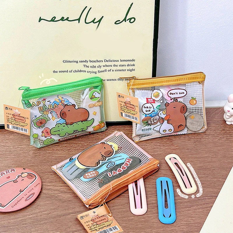 Porte-monnaie en poudre de dessin animé Capybara, mignon portefeuille portable, mini sac de rangement étanche, clé, écouteur, évalué pour les enfants, cadeaux