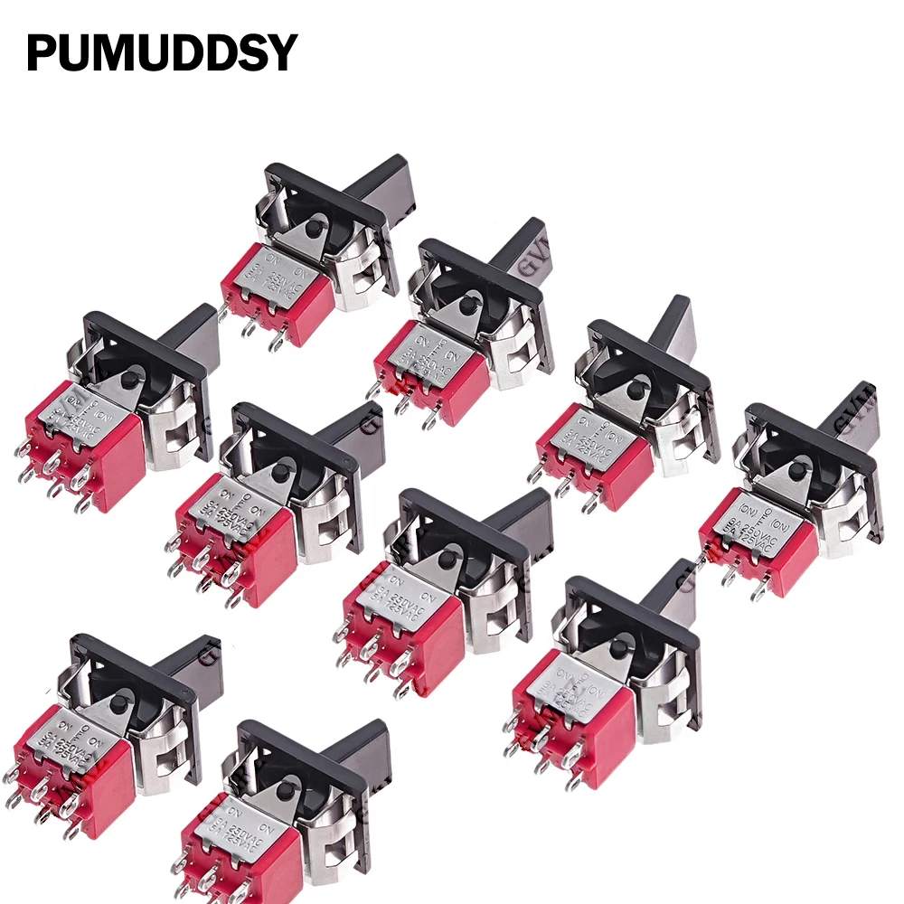1PCS 3P/6P SH T80-R Series Mini Paddle Toggle Switch Square Snap-in Panel Mount ON-ON/ON-OFF-ON  5A 3PIN/6PIN 5A/125VAC