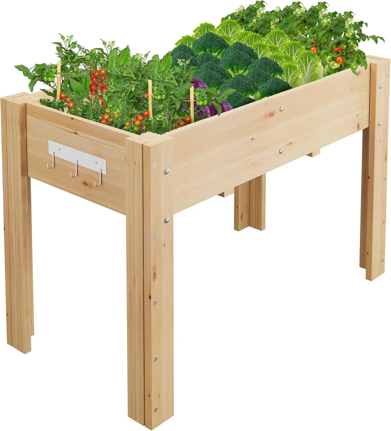 Sturdy Elevated Raised Garden Bed with Legs & Hooks - 47x30x22 Inch Wooden Planter Box Stand - Ideal for Outdoor Gardening, Patio, Backyard - Easy Assembly