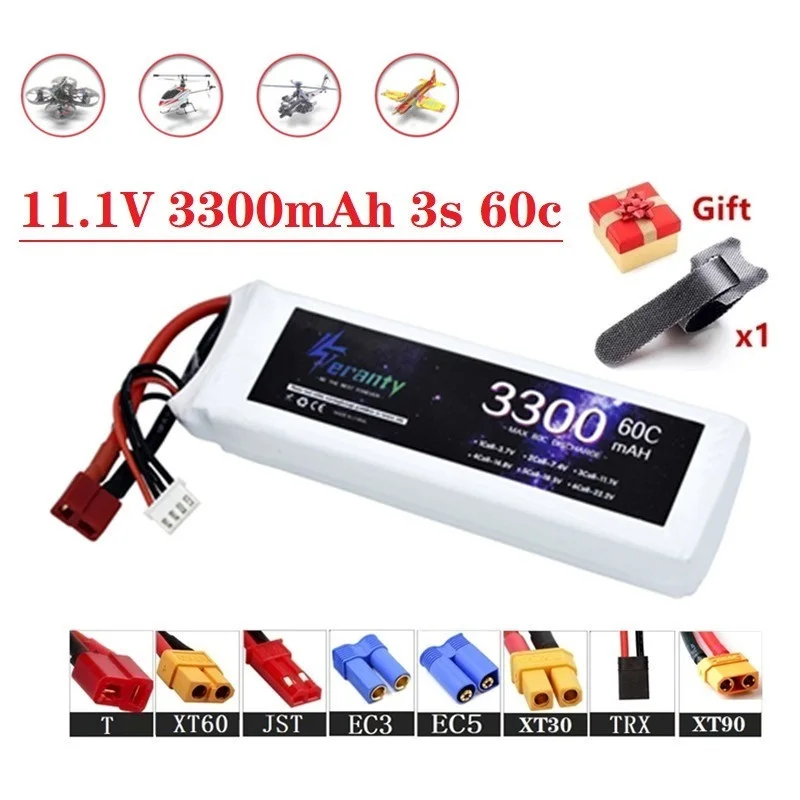 3s 3300mAh 11.1V 60C bateria LiPo dla helikopter RC samolotów Quadcopter samochodów samolot 11.1V 3S bateria z wtyczką T JST XT30 XT60