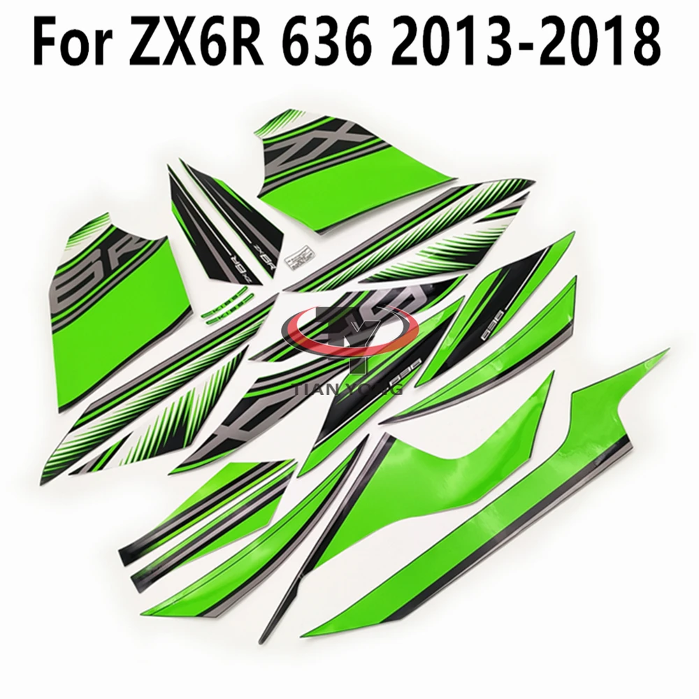 Full Kit Stickers Decorative Protector For ZX6R ZX 6R 636 2013-2014-2015-2017-2018 2016 Green Silver Silkscreen Applique