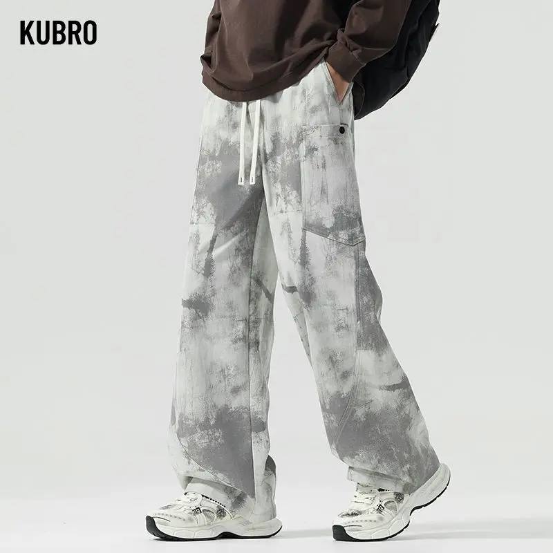 

Свободные удобные брюки с принтом, мужская рабочая одежда, повседневные брюки, окрашенные, свободные драпированные, в корейском стиле, модный бренд, осень-зима, новое поступление