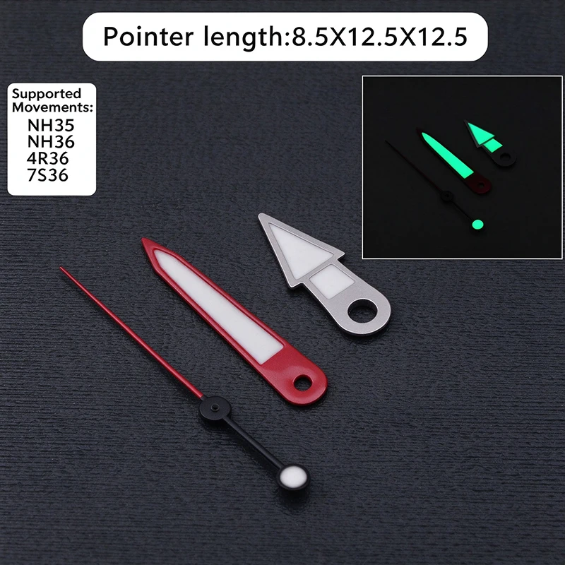 8.5*12.5*12.5mm Watch Hands Polished With Green Japan Lumines For Nh35 Nh36 NH34 Movement Skx007 Assembly Module Part Mods