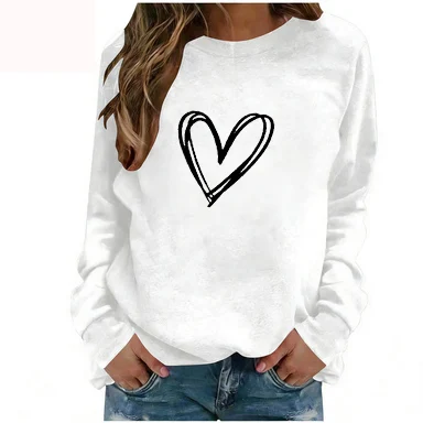 Dames herfst en winter Europese en Amerikaanse Valentijnsdag bedrukt sweatshirt Casual los Veelzijdig sweatshirt met lange mouwen en ronde hals voor dames