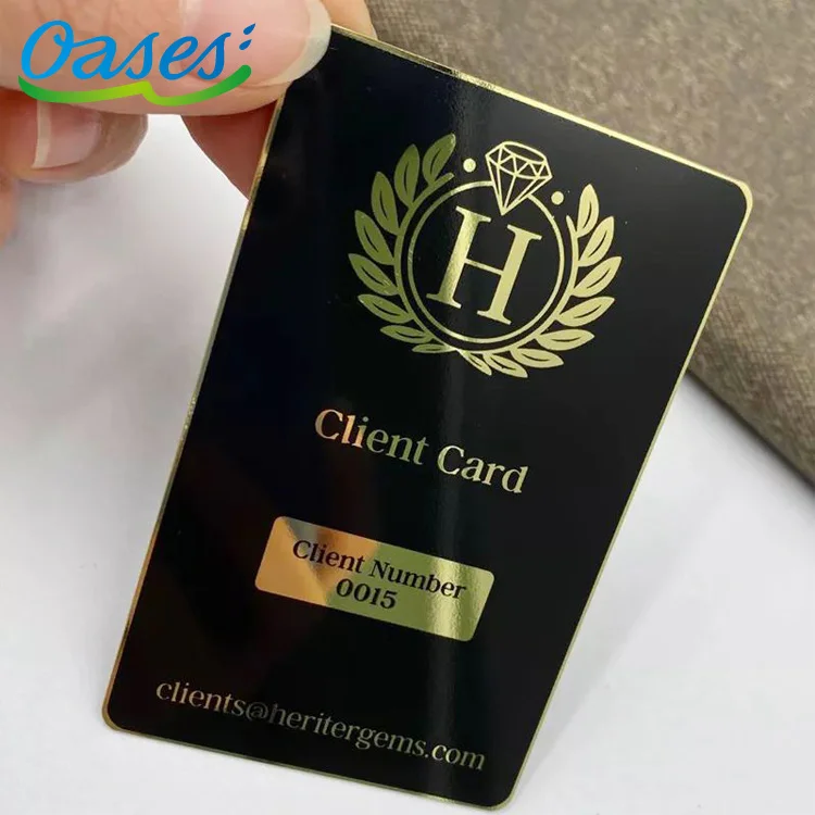 Customized query Custom Printing Thick Black and Gold Metal Business Cards Laser Engraving Metal Membership Card Blank Metal Bus