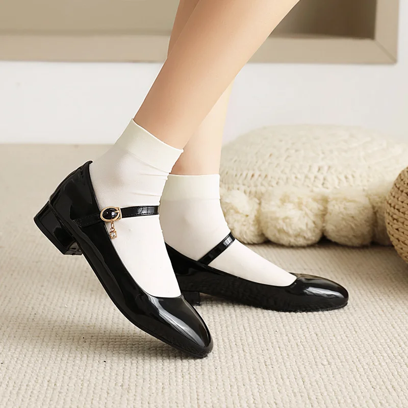 Elegant Short Heels Mary Janes Shoes Woman Straps White Heeled Pumps Female Large Size Office Party Wedding Shoe Ladies Big Size