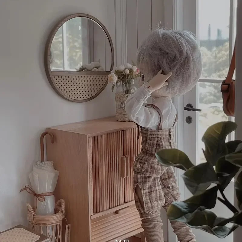 1:6 بيت الدمية نموذج صغير اكسسوارات الأثاث خشب متين مرآة زجاجية Bjd Ob11 Gsc Blyth الجندي Lol المنمنمات صور الدعائم