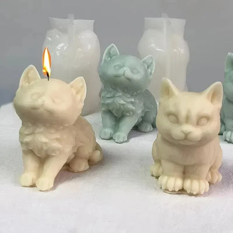 3D Smiling Cat Silicone Candle Mold Cute Cat Aromatherapy Gypsum Resin Craft Molds DIY Animal Soap Making Tool Home Decoration