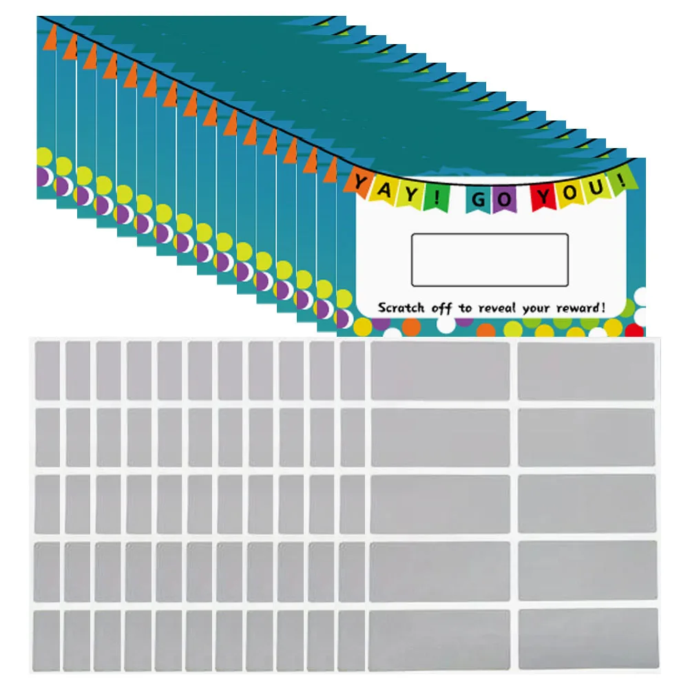 스크래치 카드 스크래치 오프 스티커 데칼, 게임 소품 DIY 라벨 티켓, 경품 코팅 직사각형 오프 라벨, 100 장