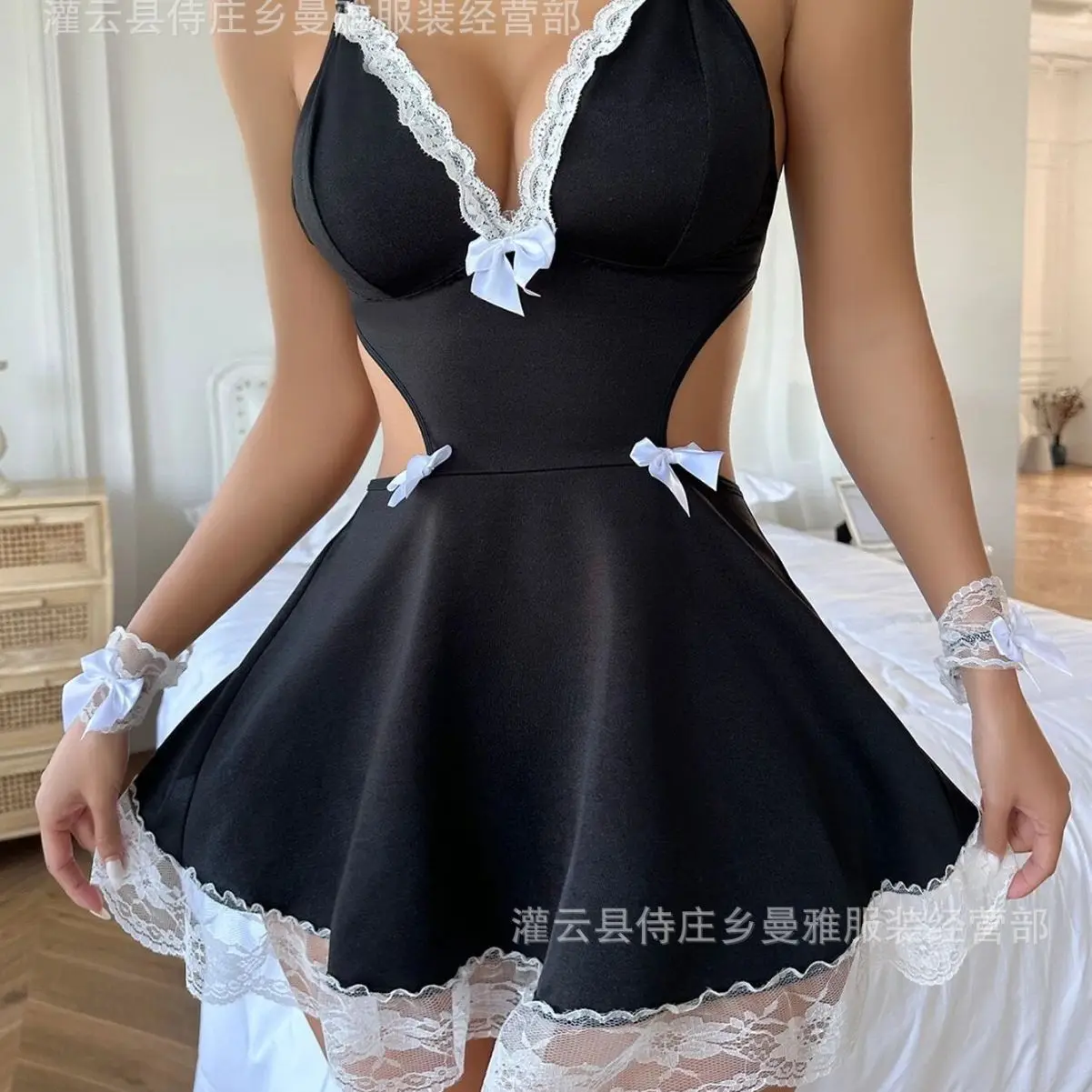 Women‘s Sexy Lingerie French Apron Maid Dress Cosplay Costume Servant Lolita Hot Babydoll Dress Uniform Erotic Role Play Exotic