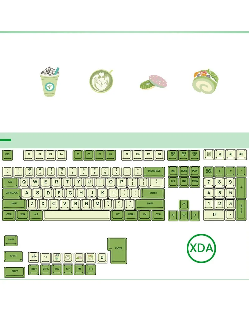 XDA Matcha 125-key cheese green grass green hot sublimation keycap small full set  boxed PBT material