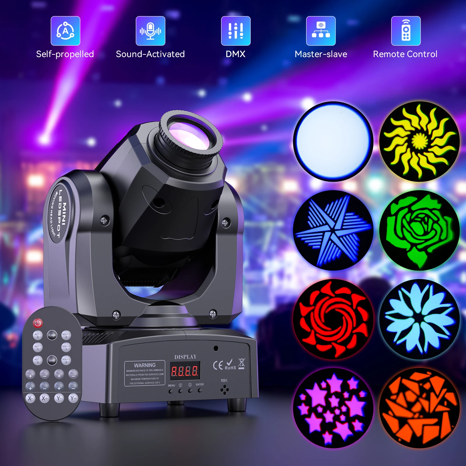 Yiflamefly 2Pcs 100W LED Light Pattern Light Stgae Effect Moving Head Light With Remote Control DMX For Wedding Concert Club KTV