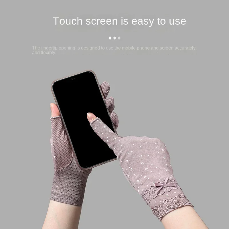 Лето-Осенние женские тонкие кружевные перчатки для демонстрации пальцев, вождения, езды на велосипеде, защита от ультрафиолета, солнцезащитные перчатки без пальцев