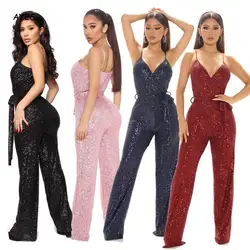 Summer Sexy 2 Piece Set Women Jumpsuit Women'S Belted Wide-Leg Jumpsuit Camisole Tight Jumpsuit Street Dress Elegant Office Dres