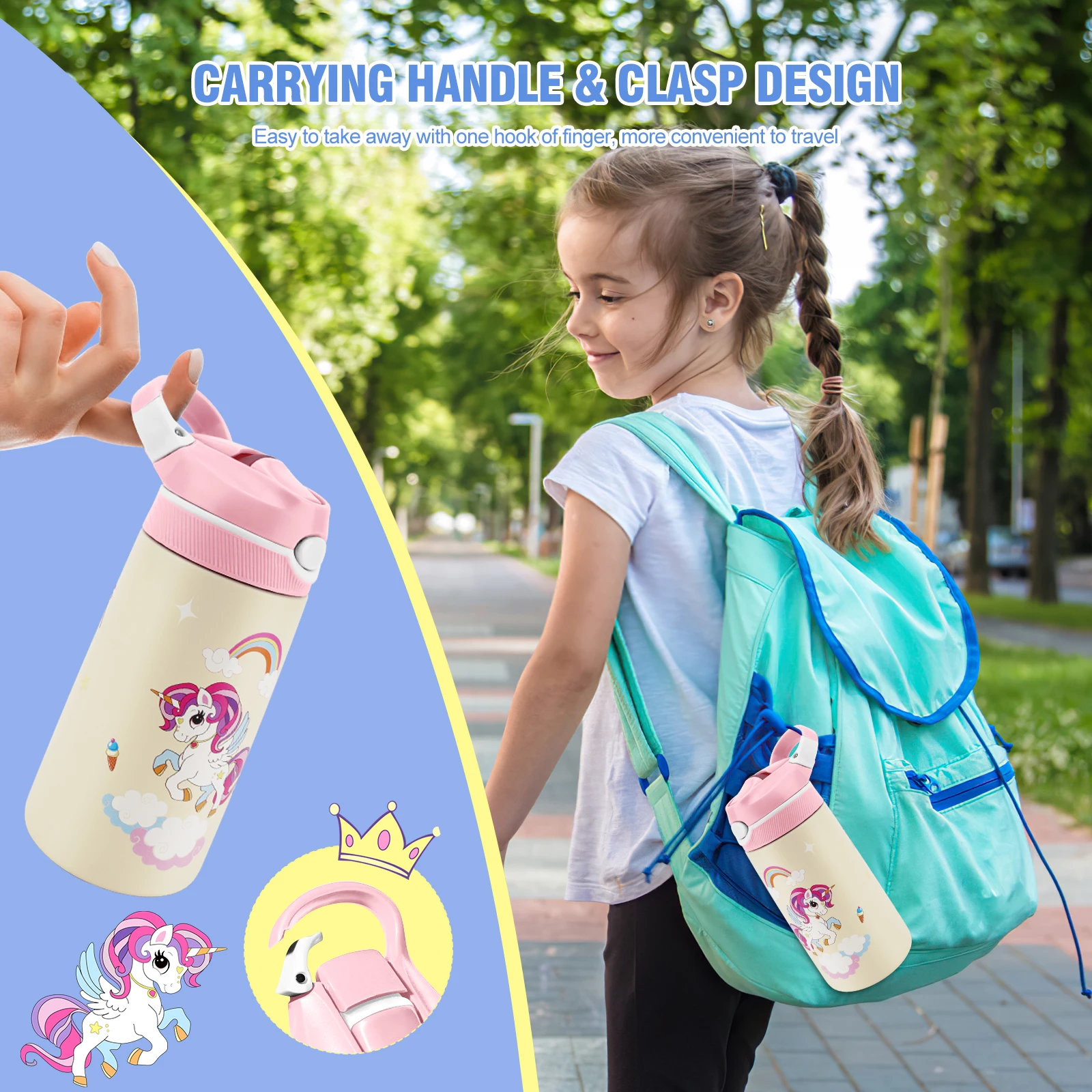 400ML Water Bottle for Children,Thermos With Cute Pattern,Children Thermal Bottle , School Kids Water Bottle With Straw BPA Free