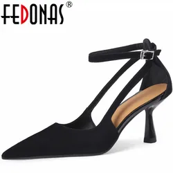 FEDONAS Ankle Strap Women Sandals Thin High Heels Pointed Toe Pumps Genuine Leather Elegant Spring Summer Shoes Woman Party Prom