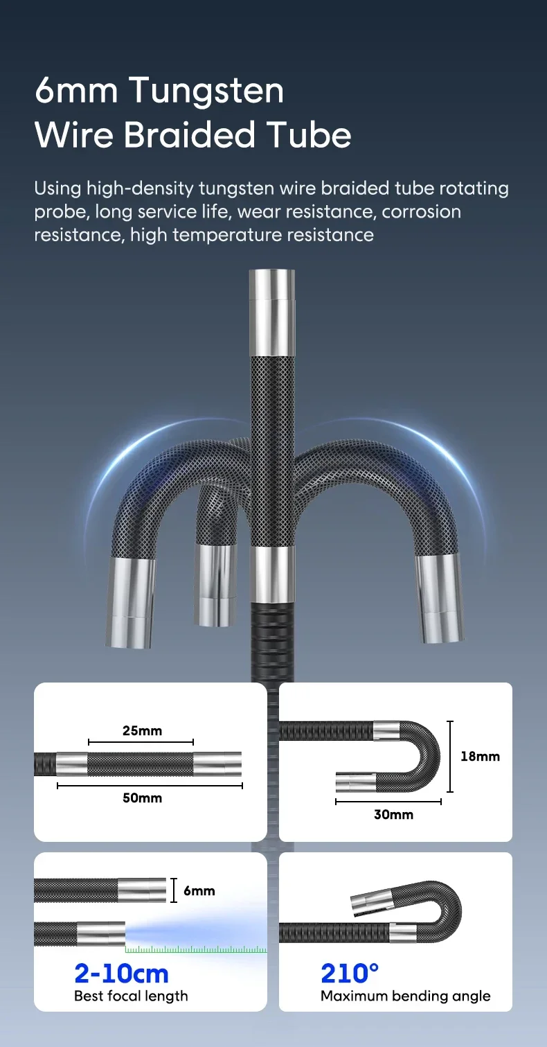 720 Degrees All Way Steering Industrial  Endoscope for Car Pipe Inspection Sewer Camera Borescope with 5 Inch