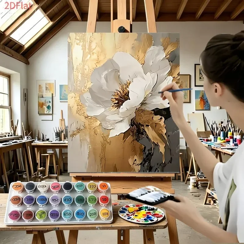Professional Art Use) 2D Flat Plane, 1pc Frameless Digital Oil Painting Kit for Beginners, DIY Adult Paint by Numbers Kit, Inclu