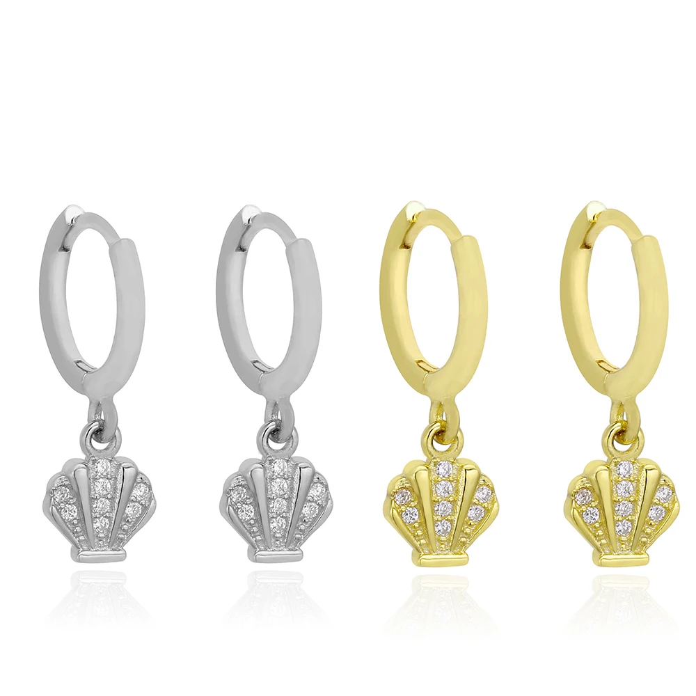 925 Sterling Silver White Zircon Shell Drop Earrings Clear Zircon For Women Luxury Animal Pendiente Drop Earrings HQ Gold Plated