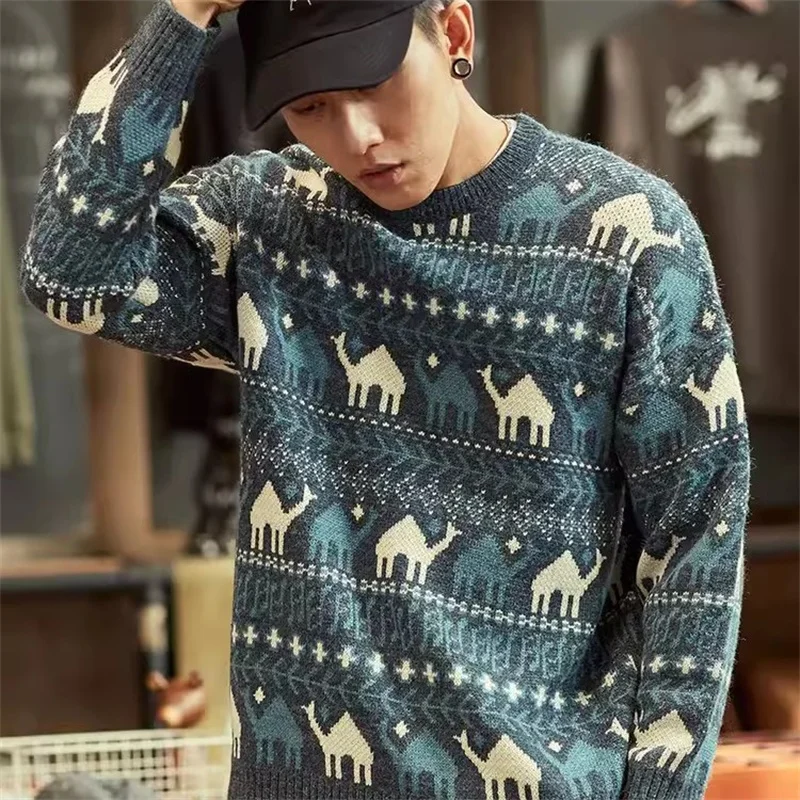 

2025 New Christmas Vintage Jacquard Crewneck Pull Homme Funny Graphic Printed Winter Sweaters Y2K Streetwear Jersey Hombre