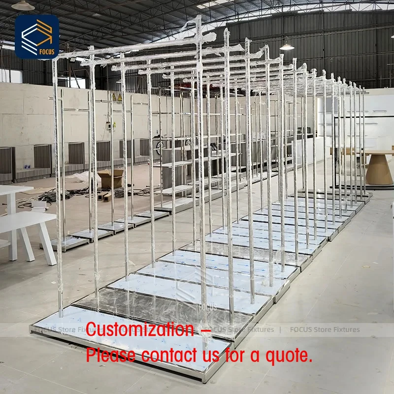 custom.Custom Retail Stainless Steel Garment Hanging Rack Double Rail Clothing Display Fixture Modern Design