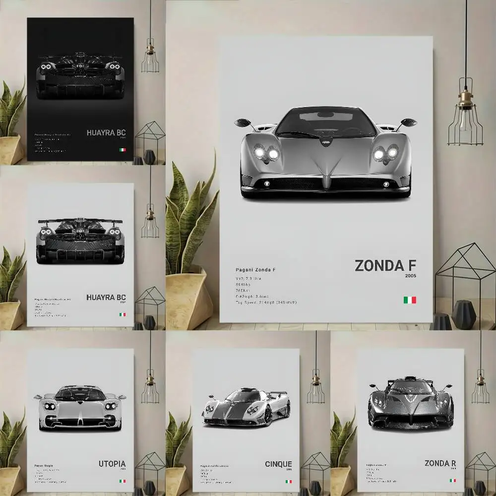 Póster de coche deportivo P-Pagani HUAYRA BC CINQUE ZONDA R, impresión de alta calidad, adhesivo artístico impermeable para pared, decoración para bar y sala de estar