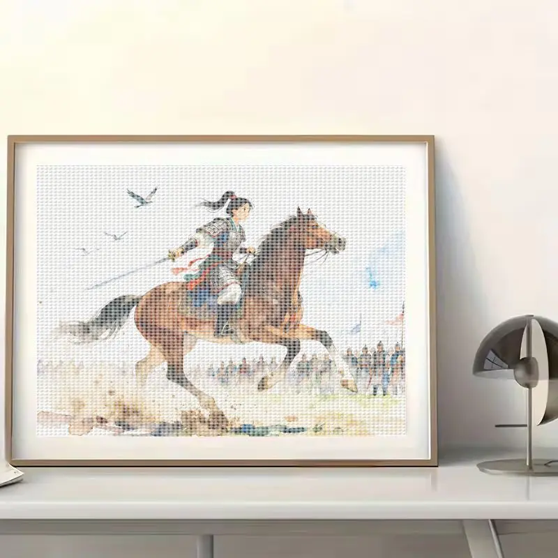 5d diy kit de pintura diamante broca completa, guerreiro feminino majestoso na cavalo com espada, antigo exército líder da heroína chinesa, m