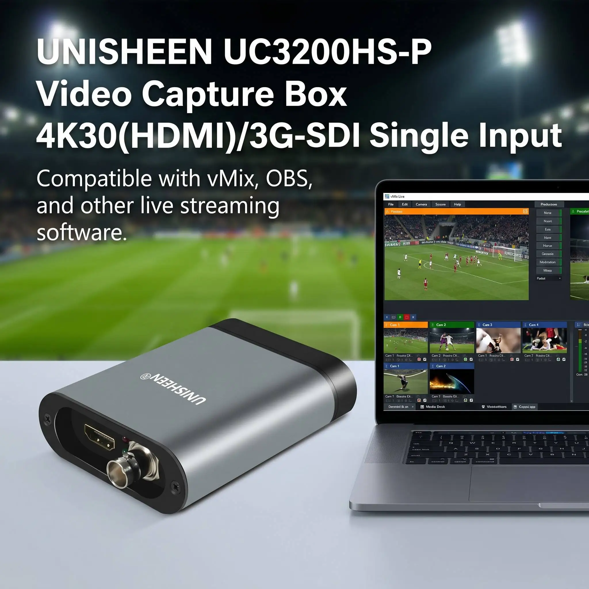 UNISHEEN 4K30 Portable USB 60FPS SDI HDMI VIDEO CAPTURE Card Box Grabber Dongle Adapter Free Driver Win11 Linux Mac