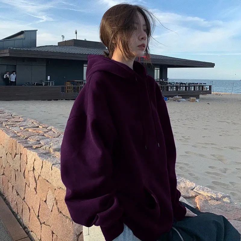 후드가 달린 귀여운 후디 Y2K 여성용 풀오버 스플라이스 릴렉스 라이너 스타일 한국 스타일 O-칼라 성인 여성용 코튼 프리미엄 스타일