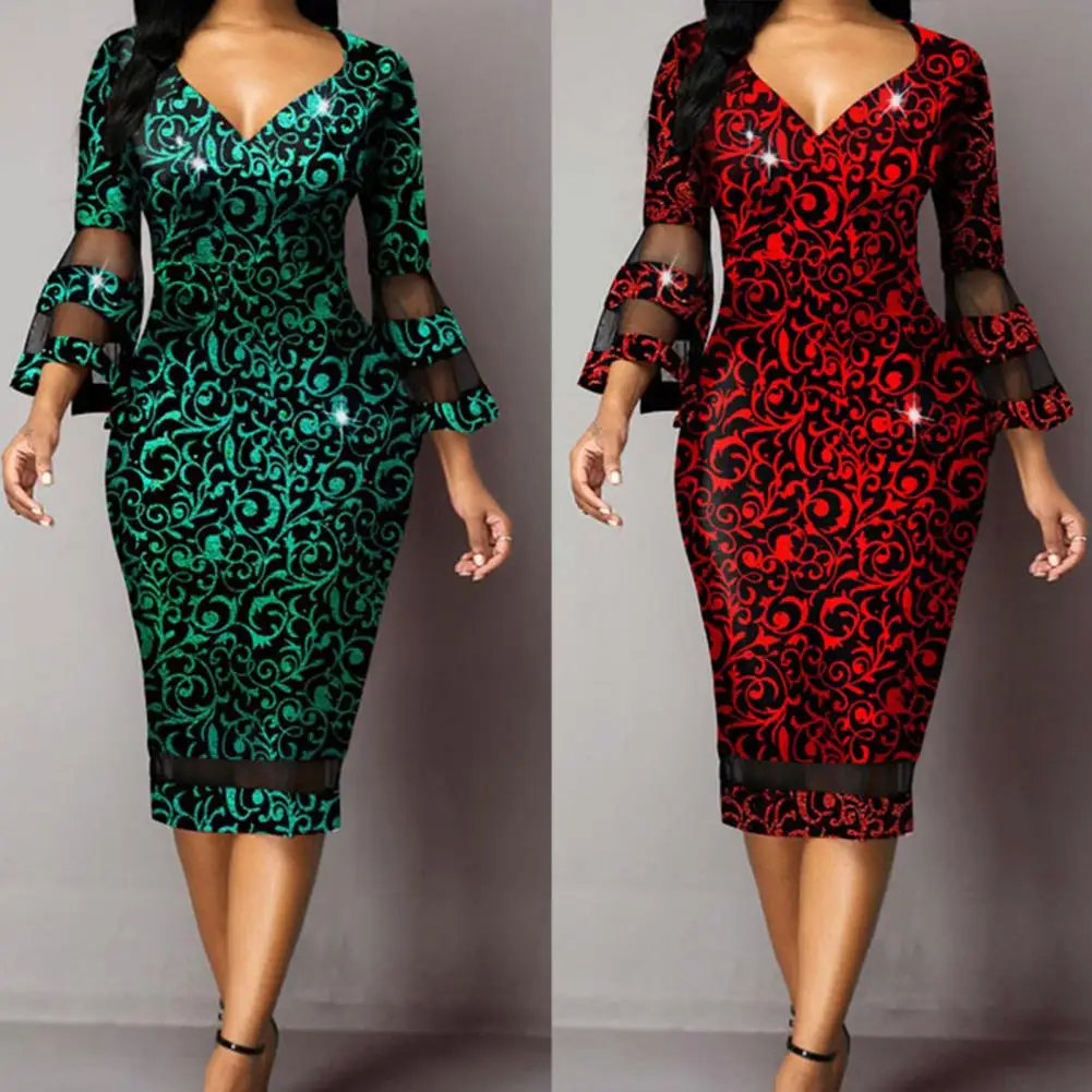 Women Dress Charming Soft Texture Bodycon Dress Unique Pattern Bodycon Evening Dress for Dating