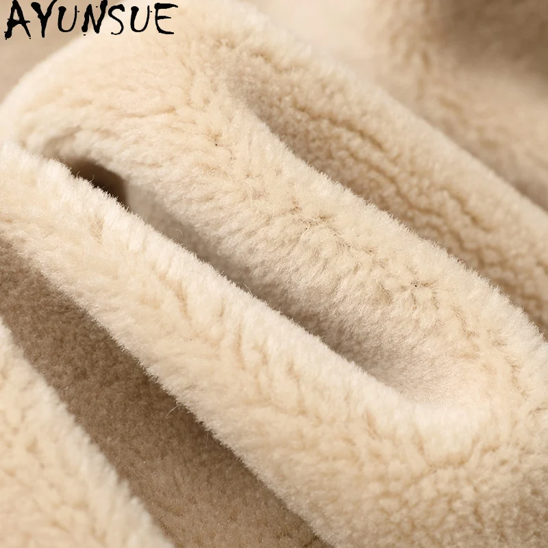 AYUNSUE 100% Wool Coat Women Mid-length Sheep Shearling Jacket Autumn Winter Clothes Пальто Женское Composite Fur Two-way Wear