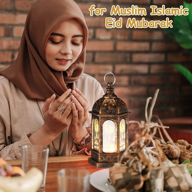 12 szt. Mini Ramadan świeca Mubarak lampion LED Eid Mubarak latarnia księżycowa światełka gwiazdy styl marokański wisząca latarenka