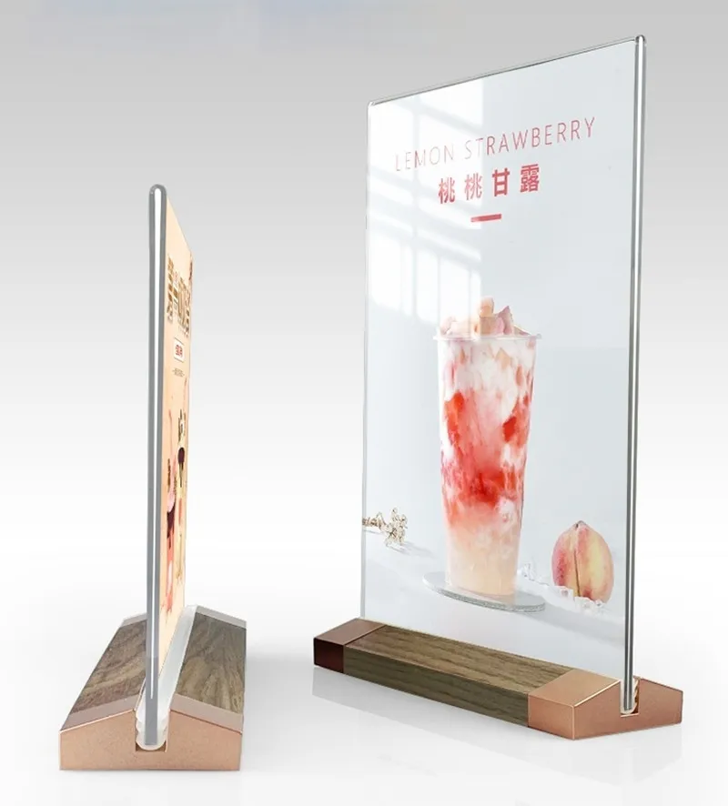 A5 148X210MM Wood Base Acrylic Sign Holders Menu Paper Holder Display Stand Table Acrylic Poster Signs Stand