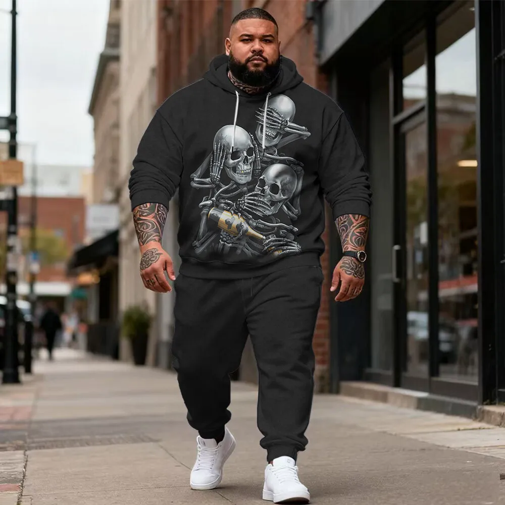 

Мужская повседневная толстовка больших размеров S-9xl с рисунками черепа — удобная одежда из двух предметов, прочный материал,