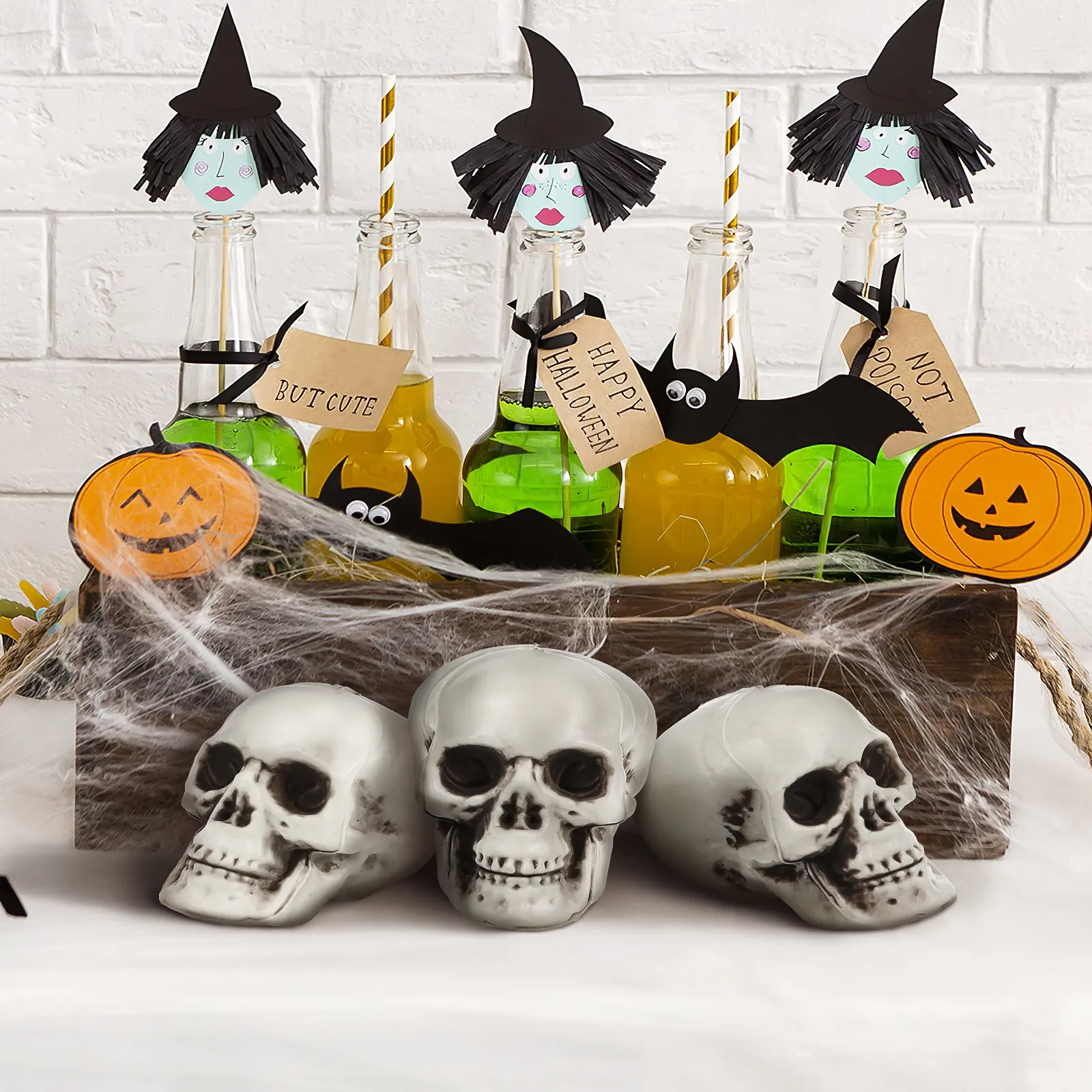 18個入り-ハロウィン-スカル小道具-ミニプラスチック製頭蓋骨-ホラー装飾用-不気味な雰囲気-悪ふざけ-ジョークパーティー-お化け屋敷用