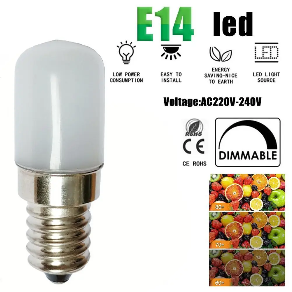 Mini 2W LED Light Bulbs E14 86-240V 2835SMD Refrigerator Lamp Screw Bulb For Refrigerator Freezer 3000K Warm White 6500K R2K2