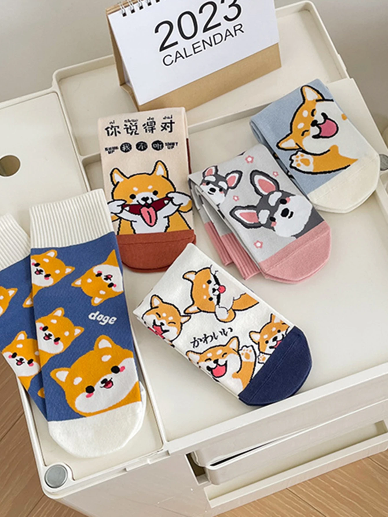 5 Pairs Women Socks Cotton Animal Print Autumn Winter Ladies Mid Sock Fashion Cute Dogs Harajuku Calcetines Mujer Gift For Girls