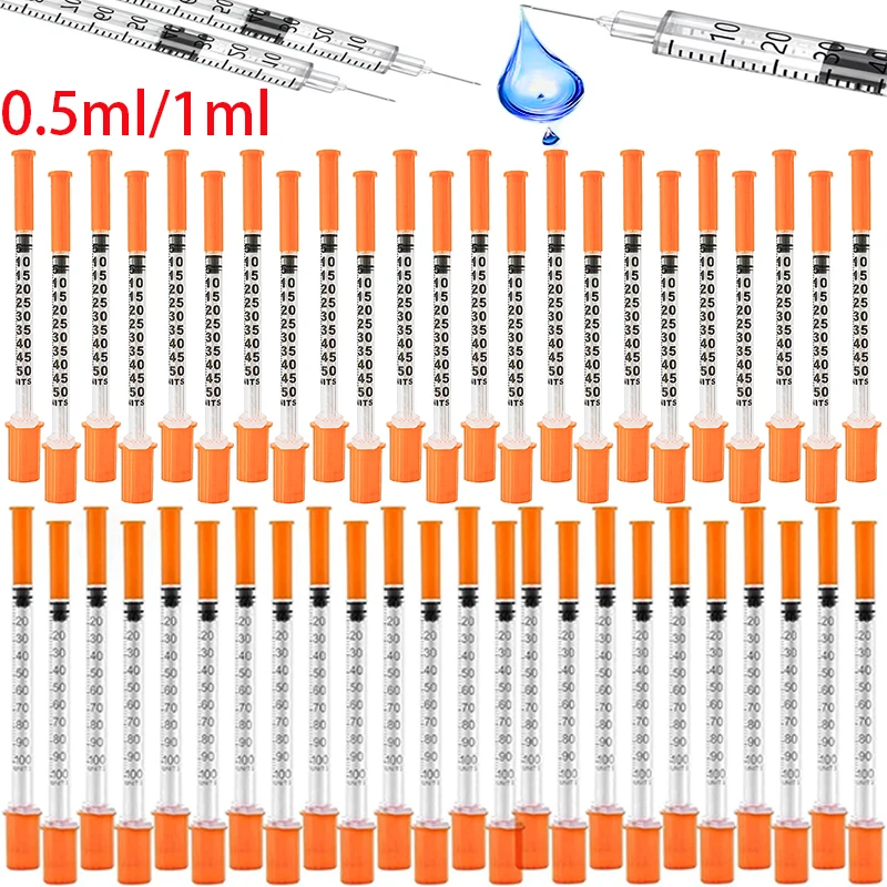 Lot de 45 seringues vétérinaires jetables de 0,5/1 ml avec aiguilles pour animaux de compagnie et animaux d'élevage