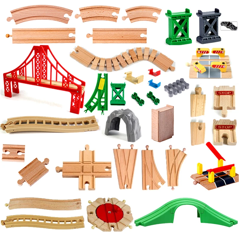 Wooden Track Railway Toys Beech Wooden Train Track Accessories Fit For All Brand Wood Tracks Educational Toys For Children